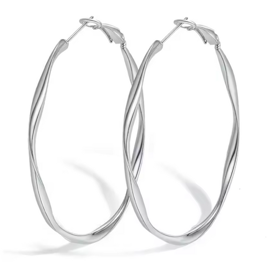 Stainless Steel Twist Circle Women Earrings