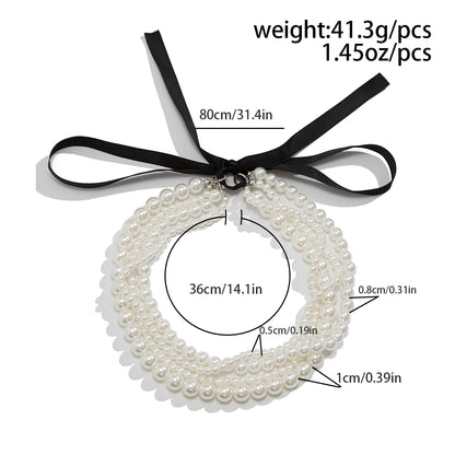 Black Bow Pearl Necklace