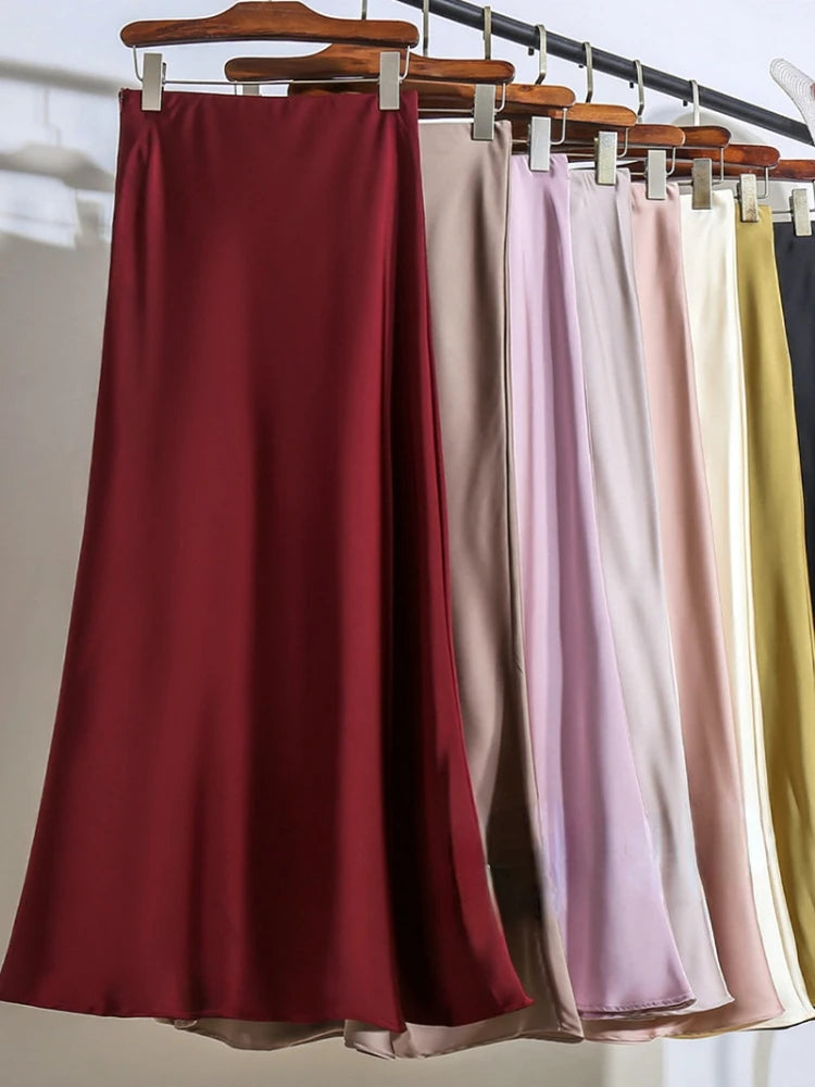 Chantal Satin Midi Skirt