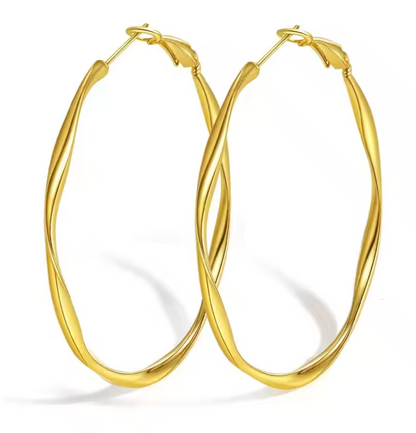 Stainless Steel Twist Circle Women Earrings