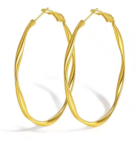 Stainless Steel Twist Circle Women Earrings