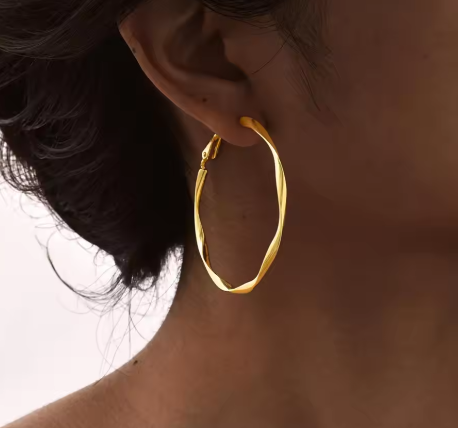 Stainless Steel Twist Circle Women Earrings