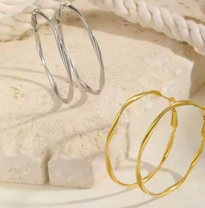 Stainless Steel Twist Circle Women Earrings